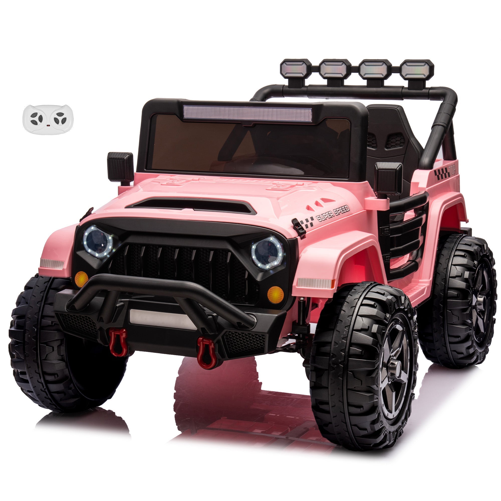 INFANS 24V Ride on Car 2 Seater Kids Electric Vehicle Jeep with Remote Control LED Light Music 2WD 4WD Switchable Pink